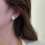 27# Gold-Arched Drop Oil Beige Earrings