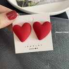 2634 Colorful Crooked Heart Earrings Red