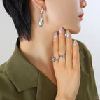 F008-Steel Color Water Drop Earrings