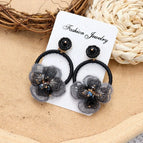12-Black Lace Fabric Flowers