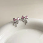 Pink Zircon Bow-Silver Needle