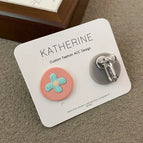 2270 Pink Gray Asymmetric Printed Spiral Ear Clip
