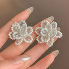 Gentle White Crystal Beaded Flower Earrings