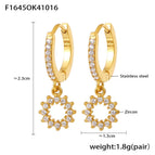 F1645-Gold SUNFLOWER Inlaid Zircon Full Diamond Earrings