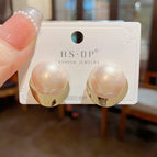 No. 48 Metal Wafer Pearl Stud Earrings (Thick Real Gold Plating)
