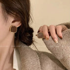 12# Brown Phnom Penh Geometric Square Ear Studs