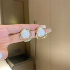 925 Silver Needle-Colorful Semicircle Pearl Stud Earrings (A0470)-