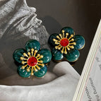 2211217A Dark Green Flowers (S925 Silver Needle)