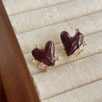 Wine Red Loving Heart Zircon-Silver Needle