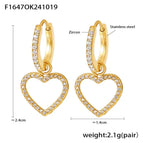F1647-Golden Heart Earrings Studded with Zircon