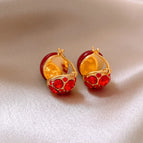 601# Ear Clip-Gold/1.3*1.1cm-Red (real gold plating)