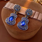 39#Silver Needle-Blue-Round Fan-shaped Water Drop Tassel Stud Earrings