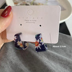 2546 Small Flower Square C Ring Navy Blue 925 Silver Needle