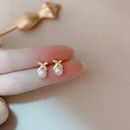 X-Shaped Pearl Cross Stud Earrings Copper