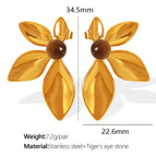 Eh549 Brown Tigereye Gold Earrings