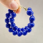 Exaggerated Simple Blue Beaded Round Hoop Earrings