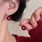 Pearl flower earrings【Flocking】