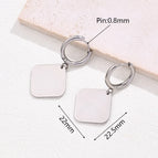 22.5x22mm / Gold Rounded Square Earrings (Steel Color) / 1 Pair/Package