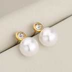 round Inlaid Pearl Stud Earrings / Gold / 1 Pair/bag