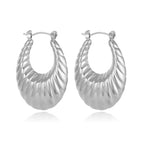Striped Oval Hollow Earrings Steel Color MS-010 / 18K