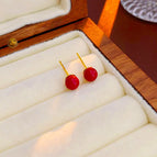 Silver Needle - Real Gold Plating - Gold - Red - 6mm