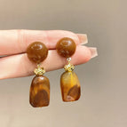 925 Silver Needle-Semicircle Brown Ear Studs (E02-58）-