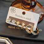 Cross Circle Earrings-White