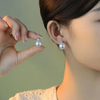 Shijia Pearl 8mm Zircon Sterling Silver Earrings