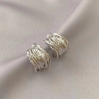 71#C-Shaped Textured Stud Earrings (Real Gold Plating)