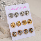 Ed89 / Gold Silver Gold and Silver Rose Mixed Color / 6 Pairs/Card
