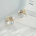Flower Crystal Squares-White (14K Gold Plated)
