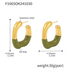 F1665-Golden Green Enamel Earrings