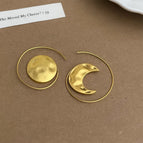 Gold Vintage Sun and Moon / Copper Ear Hooks