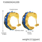 F1696-Gold Blue Crystal Earrings