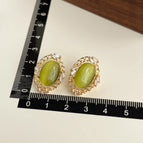 Olive Green Cat's Eye-Silver Needle
