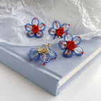 Blue Flower Crystal Thick Copper Plated Real Gold Mosquito Coil Clip Earrings