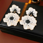 63#Steel Needle - Gold - Black - White - Oil Drop Ginkgo Flower Pendant Earrings