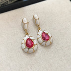 57#Silver Needle-White-Pink-Diamond Oil Drop Earrings