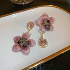 35# Silver Needle-Regular-Pink Crystal Flowers