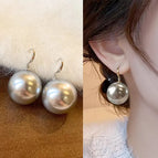141#Exaggerated silver gray pearl ear hook 20mm