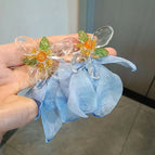 Exquisitely woven flower tassel blue chiffon petal earrings