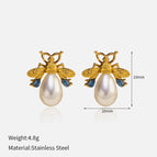 Blue diamond bee earrings