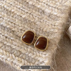 15# Brown Trapezoidal All-Match Square Stud Earrings