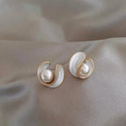 17# Gold Drop Pearl Stud Earrings