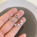 54#Knot Tassel Pearl Mosquito Coil Clip-on Earrings