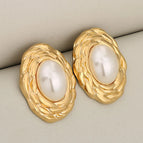Palace Style Oval Pearl Stud Earrings / Gold / 1 Pair/bag