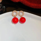 121# Silver Needle-Gold/1.3*1.1cm-Red Pearl