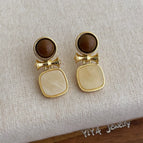 Beige Square Brown Head Earrings