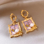 6# Ear Clip-Gold/1.3*1.1cm-Purple Square