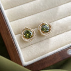 Geometric Olive Green Zircon-Silver Needle